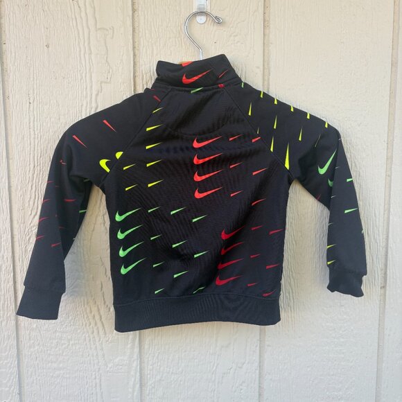 Nike Track Jacket Kids 3T Black Full Zip Long Sleeve All Over Print Swoosh - Picture 4 of 6